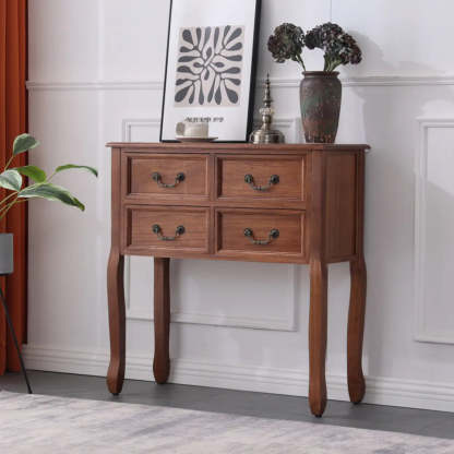 Rectangular Dark Walnut Timber Console Table with Drawers