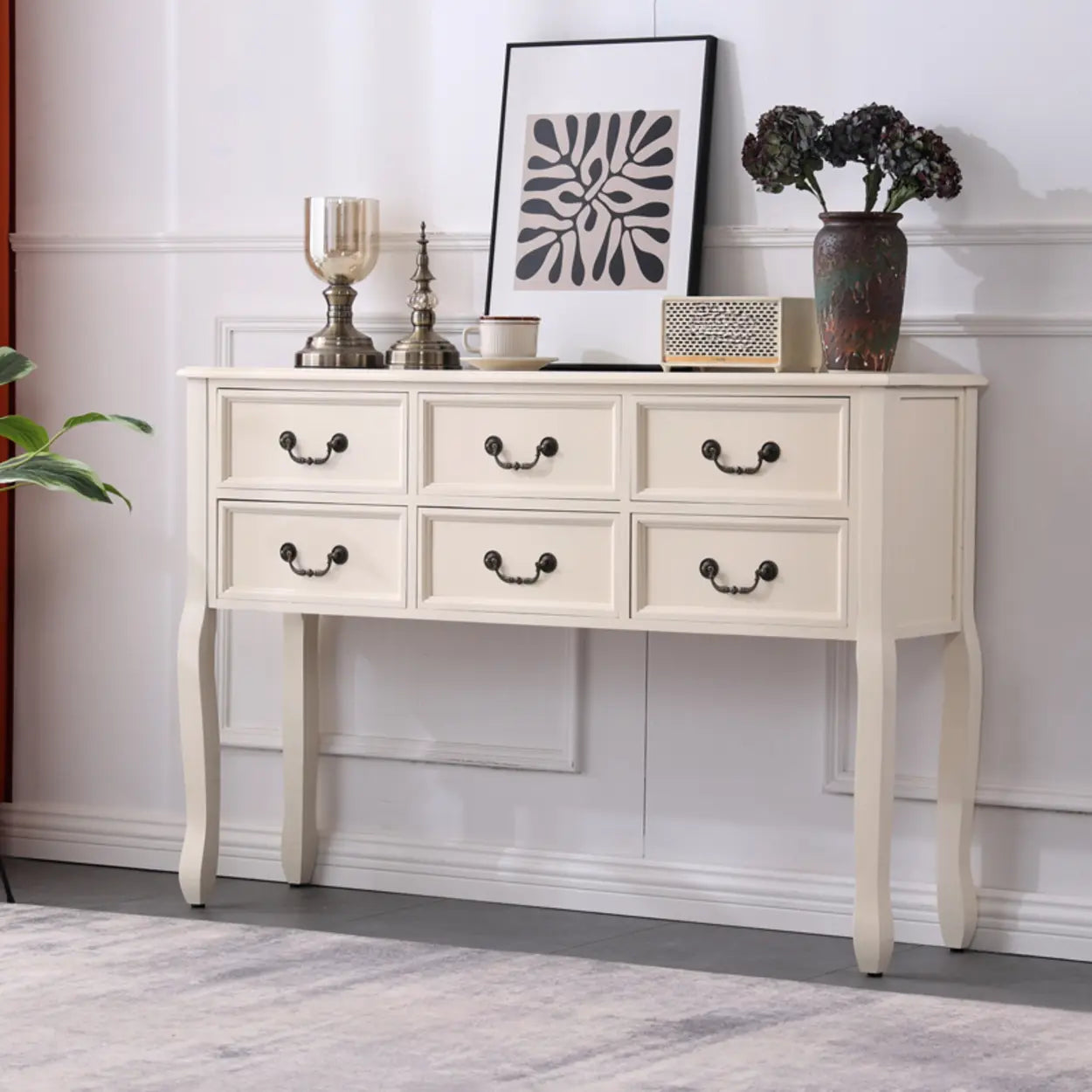 Rectangular Dark Walnut Timber Console Table with Drawers