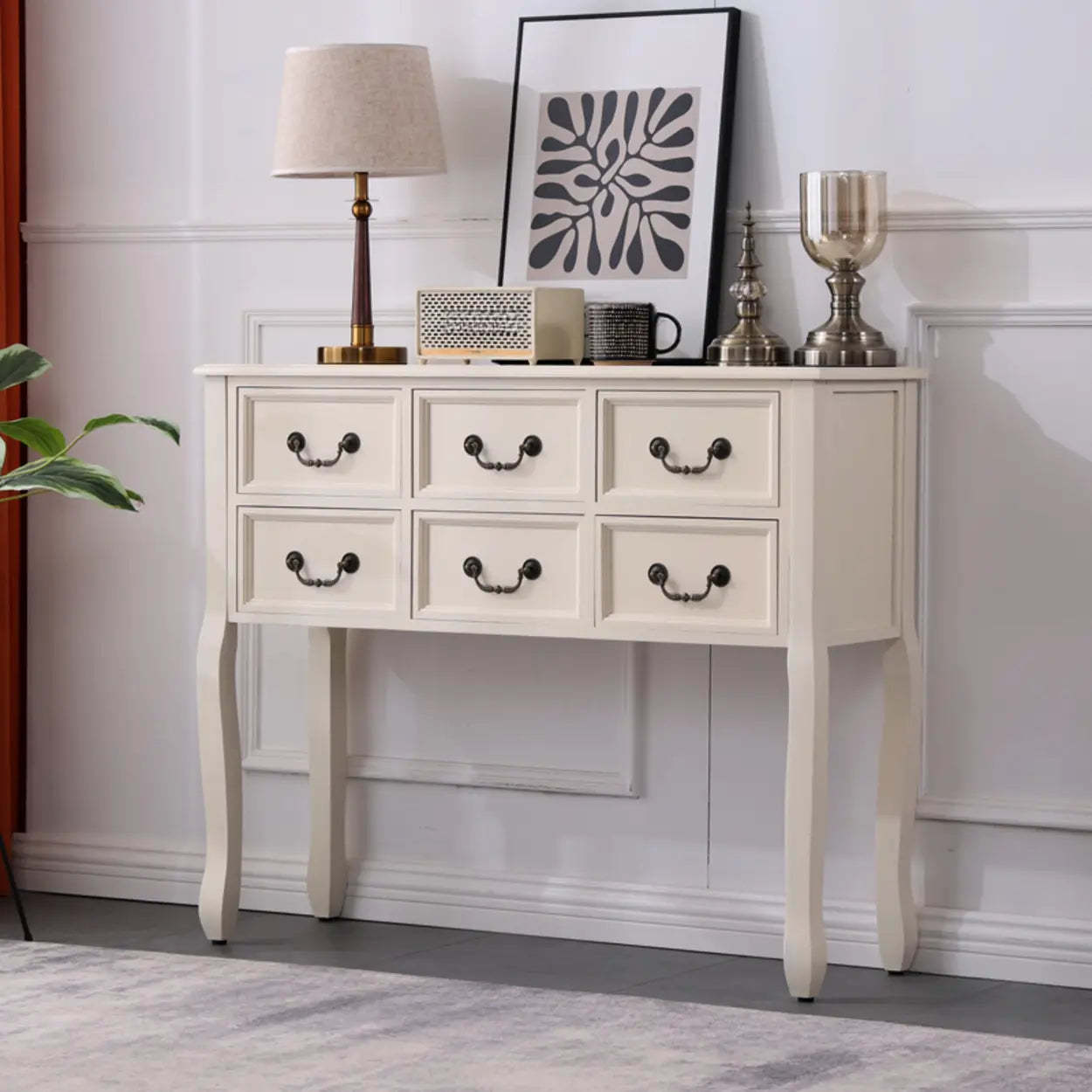 Rectangular Dark Walnut Timber Console Table with Drawers