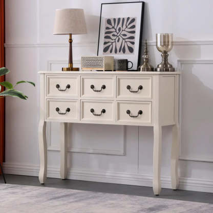 Rectangular Dark Walnut Timber Console Table with Drawers