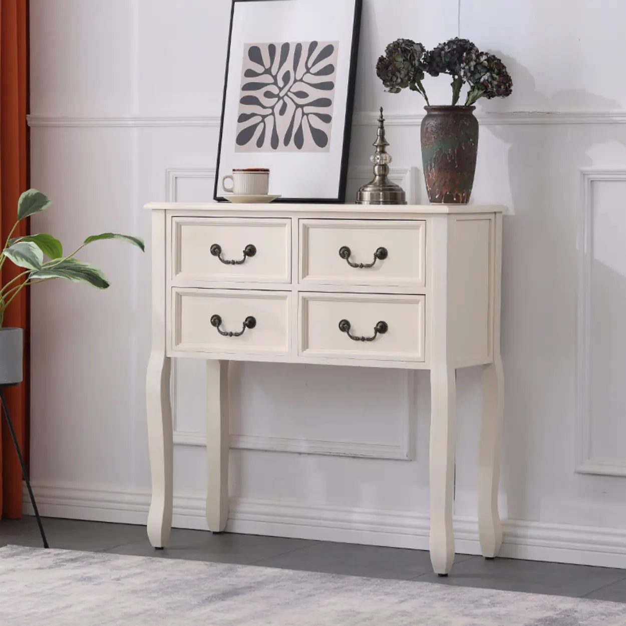 Rectangular Dark Walnut Timber Console Table with Drawers