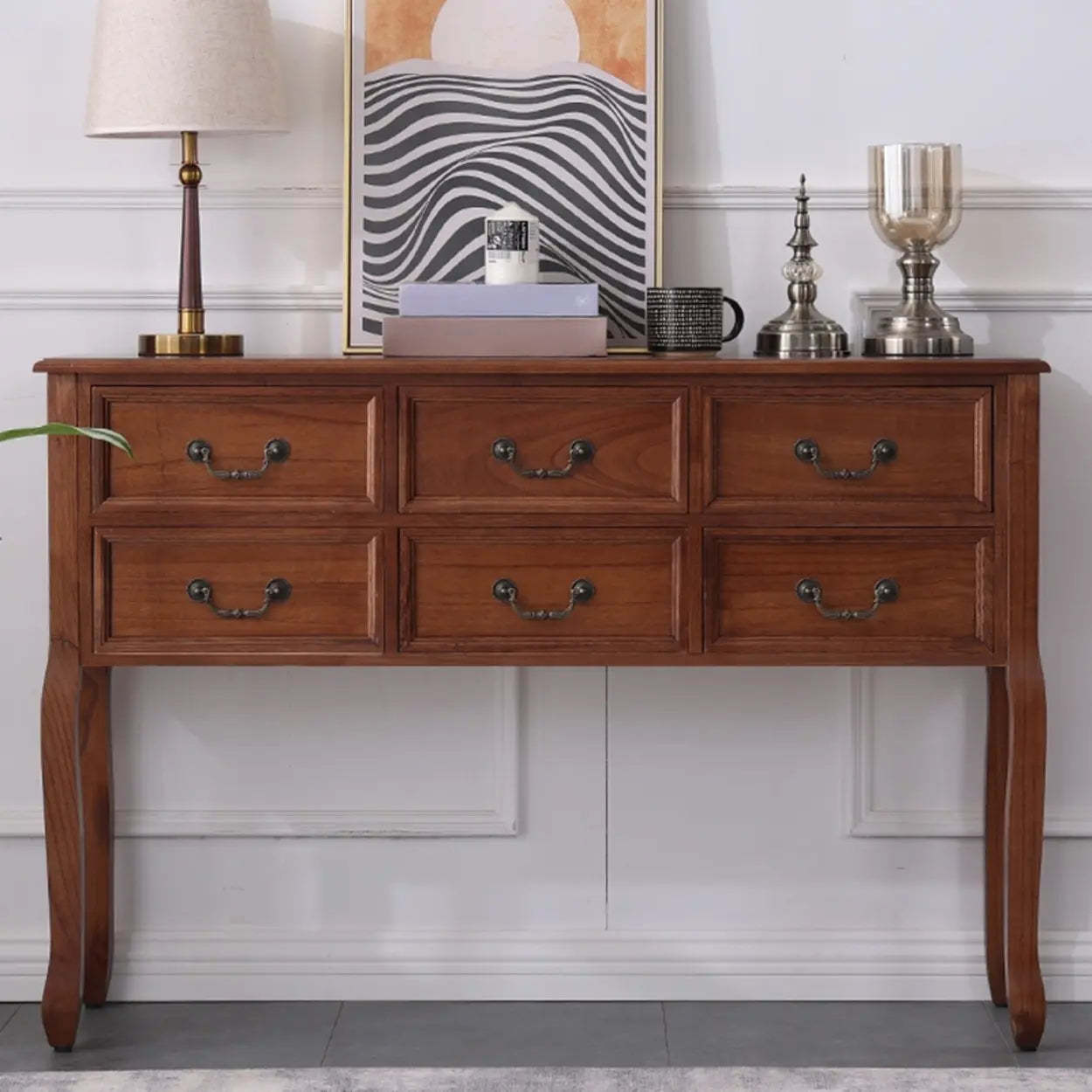 Rectangular Dark Walnut Timber Console Table with Drawers — Dark Walnut
