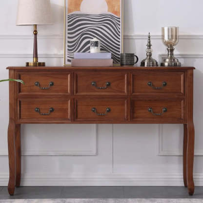 Rectangular Dark Walnut Timber Console Table with Drawers — Dark Walnut