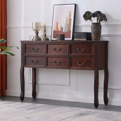 Rectangular Dark Walnut Timber Console Table with Drawers — Ivory