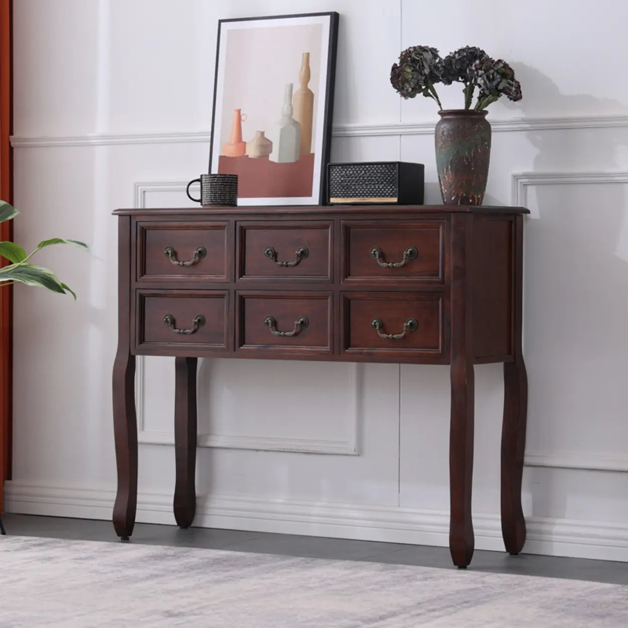 Rectangular Dark Walnut Timber Console Table with Drawers — Light Walnut