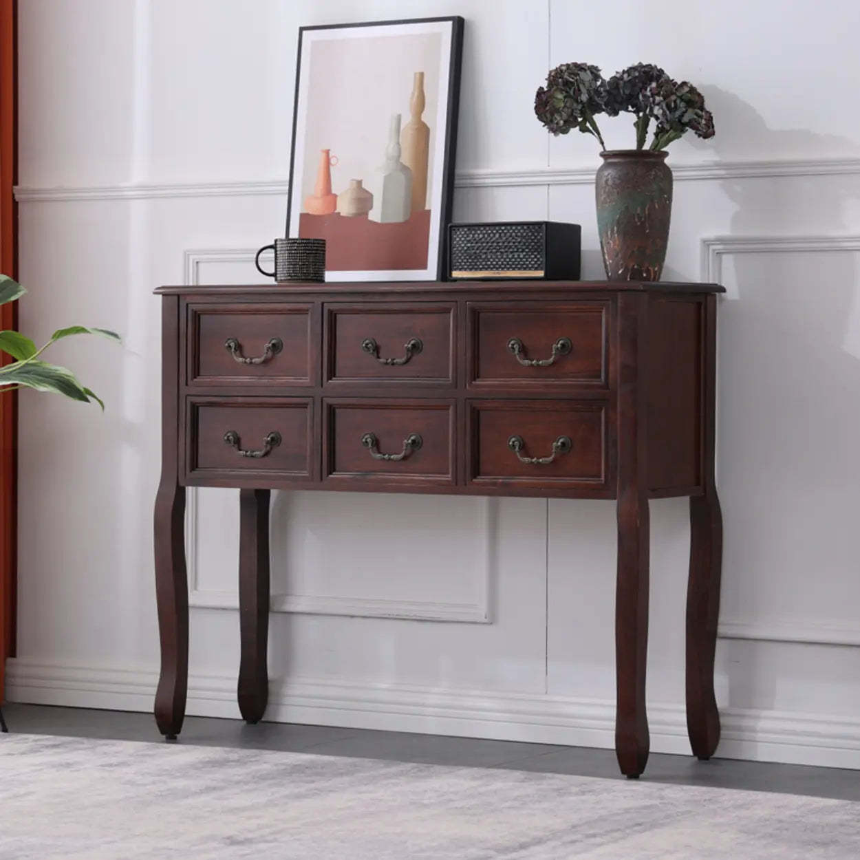 Rectangular Dark Walnut Timber Console Table with Drawers — Light Walnut