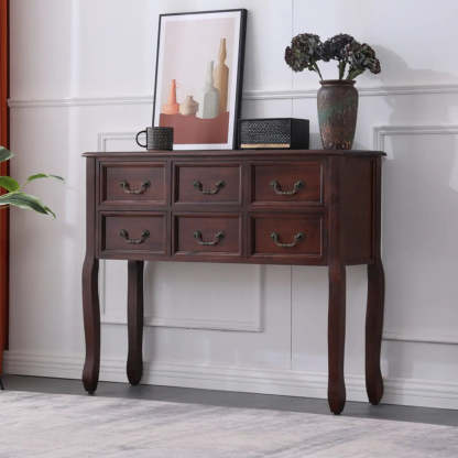 Rectangular Dark Walnut Timber Console Table with Drawers — Light Walnut