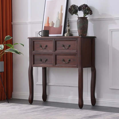 Rectangular Dark Walnut Timber Console Table with Drawers — Ivory