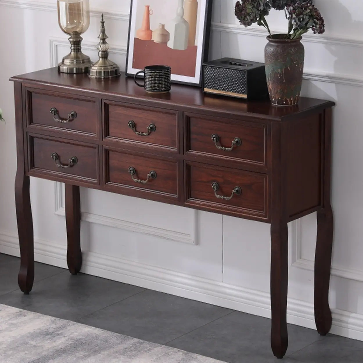Rectangular Dark Walnut Timber Console Table with Drawers — Light Walnut
