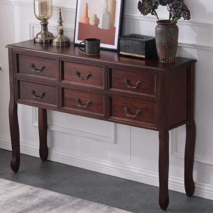 Rectangular Dark Walnut Timber Console Table with Drawers — Light Walnut