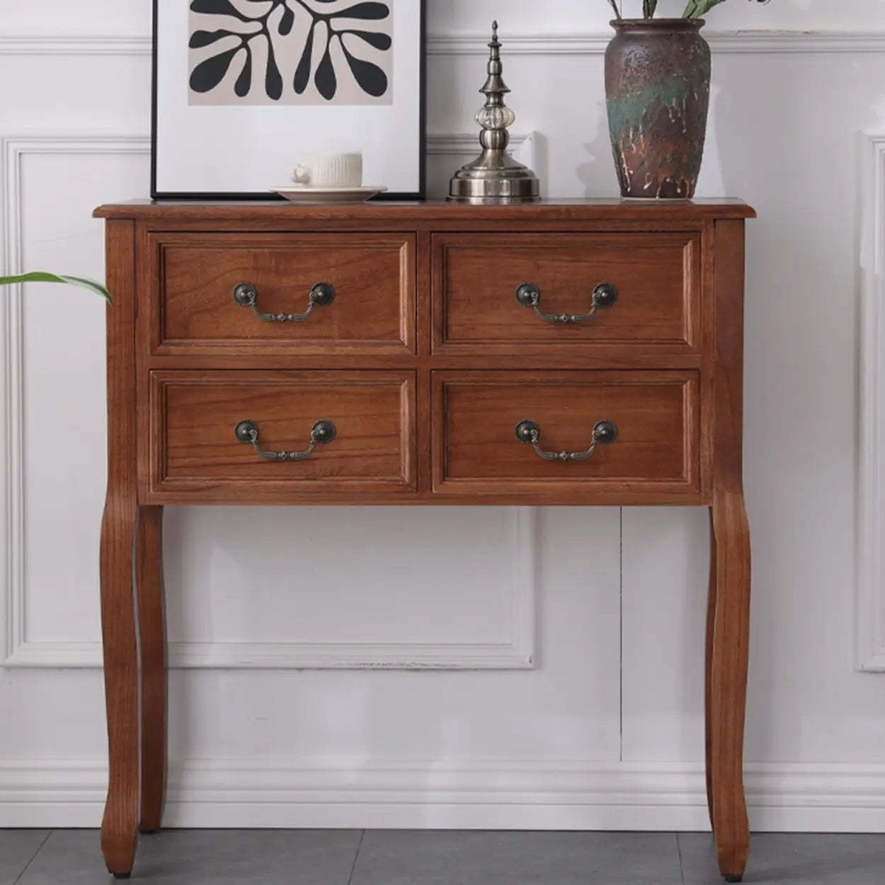 Rectangular Dark Walnut Timber Console Table with Drawers — Ivory