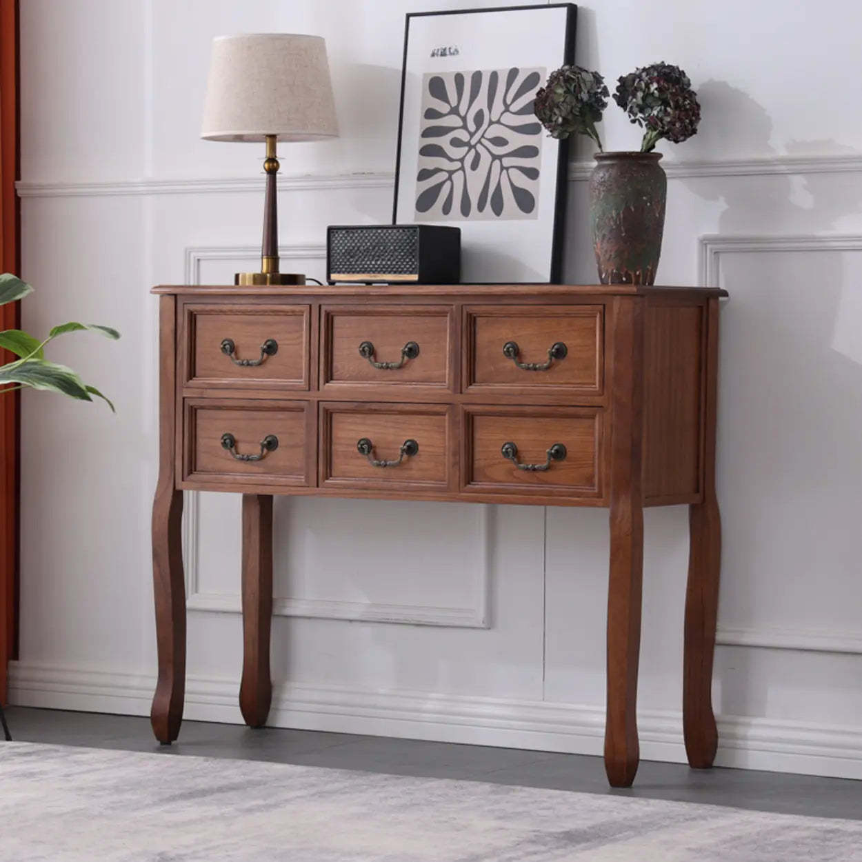 Rectangular Dark Walnut Timber Console Table with Drawers — Light Walnut