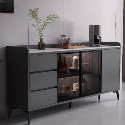 Rectangular Walnut Faux Marble Large Sideboard — Grey