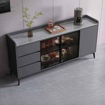 Rectangular Walnut Faux Marble Large Sideboard — Grey