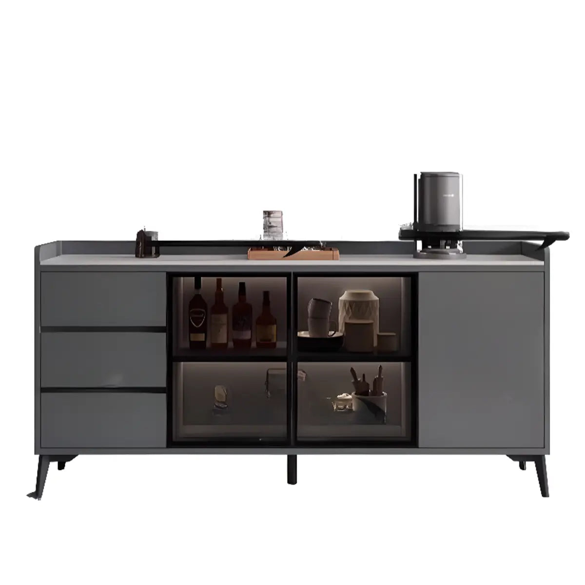 Rectangular Walnut Faux Marble Large Sideboard — Walnut/ White