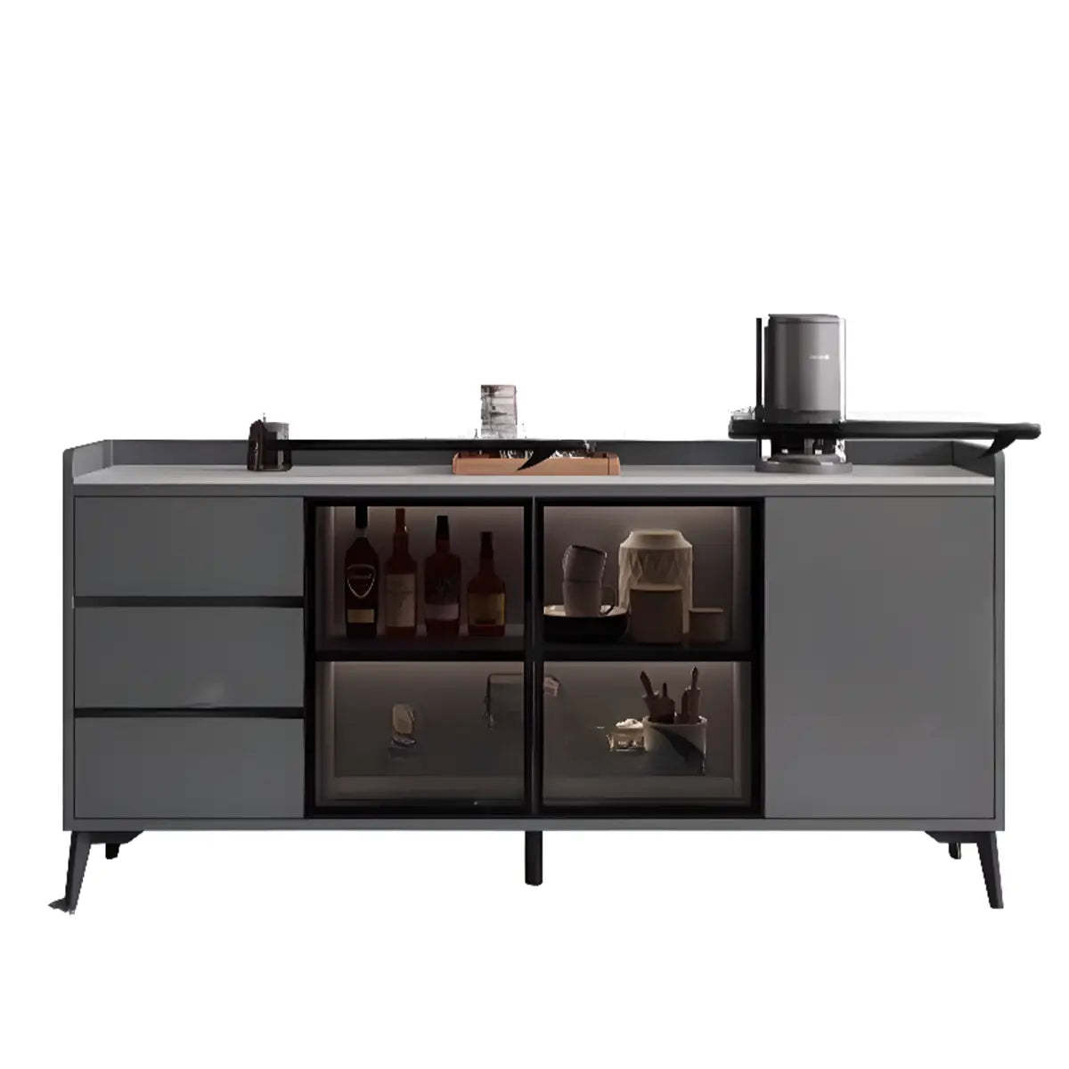Rectangular Walnut Faux Marble Large Sideboard — Walnut/ White
