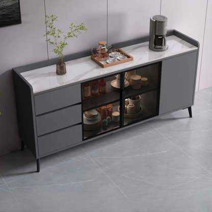 Rectangular Walnut Faux Marble Large Sideboard — Khaki/ Gray