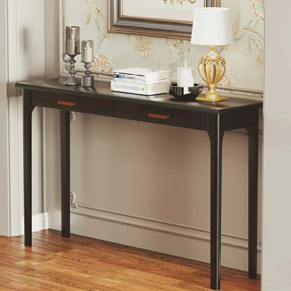 Rectangular Walnut Console Table with Drawers — Black