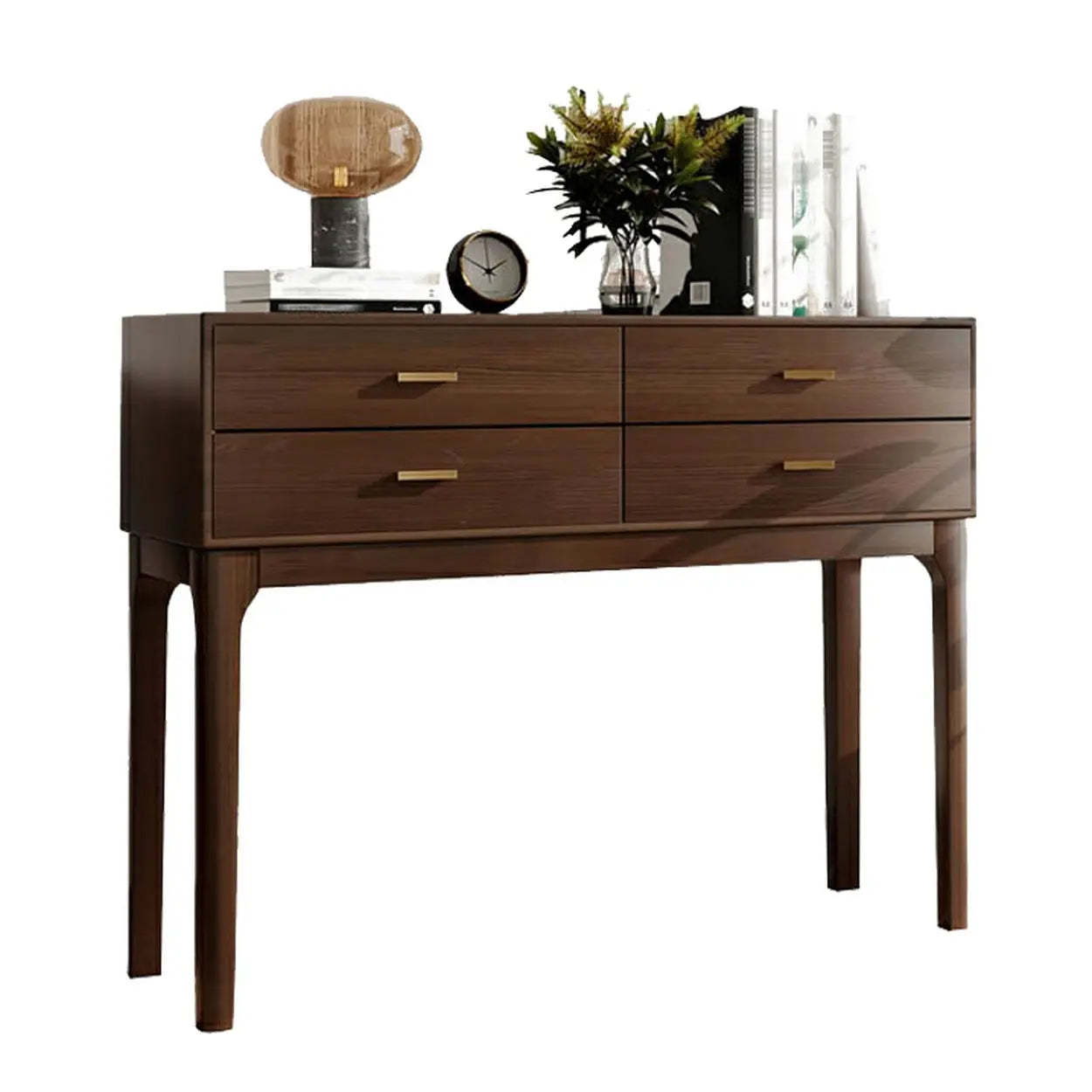 Rectangular Walnut Console Table with Drawers — Black