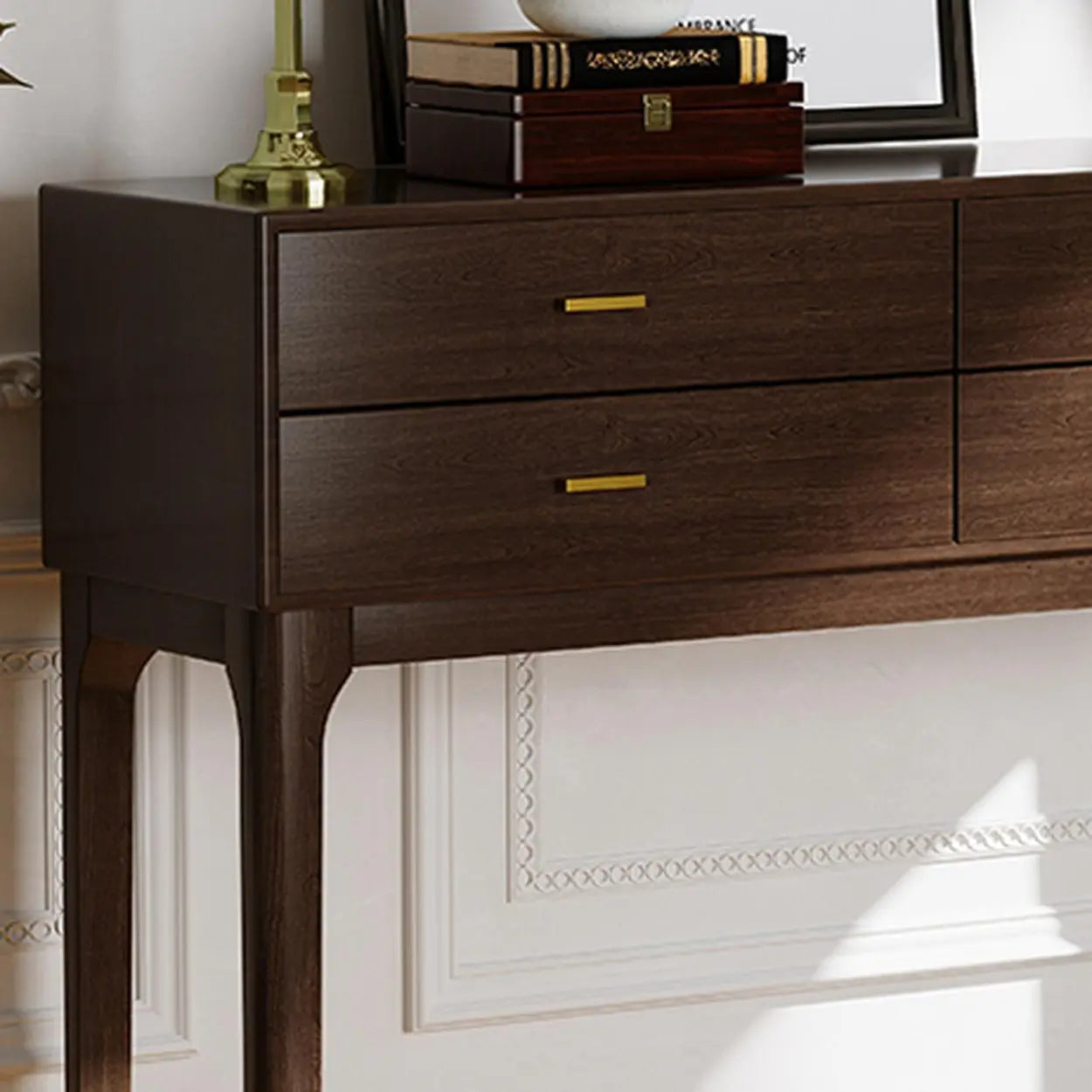 Rectangular Walnut Console Table with Drawers — Walnut