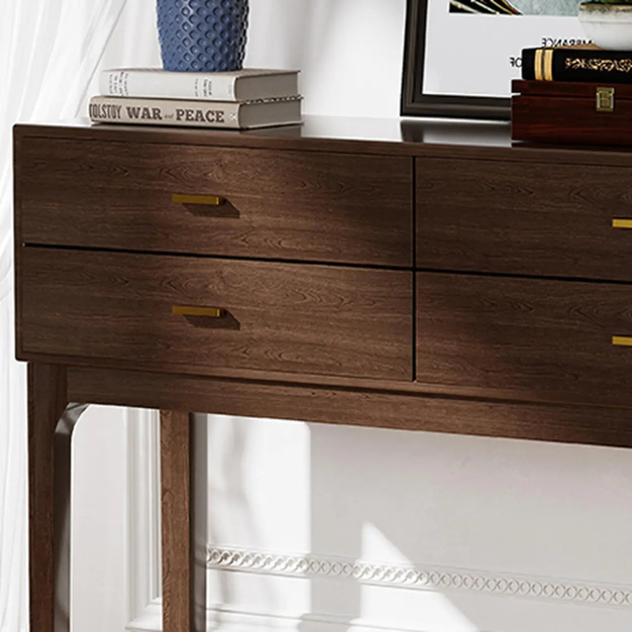 Rectangular Walnut Console Table with Drawers — Walnut