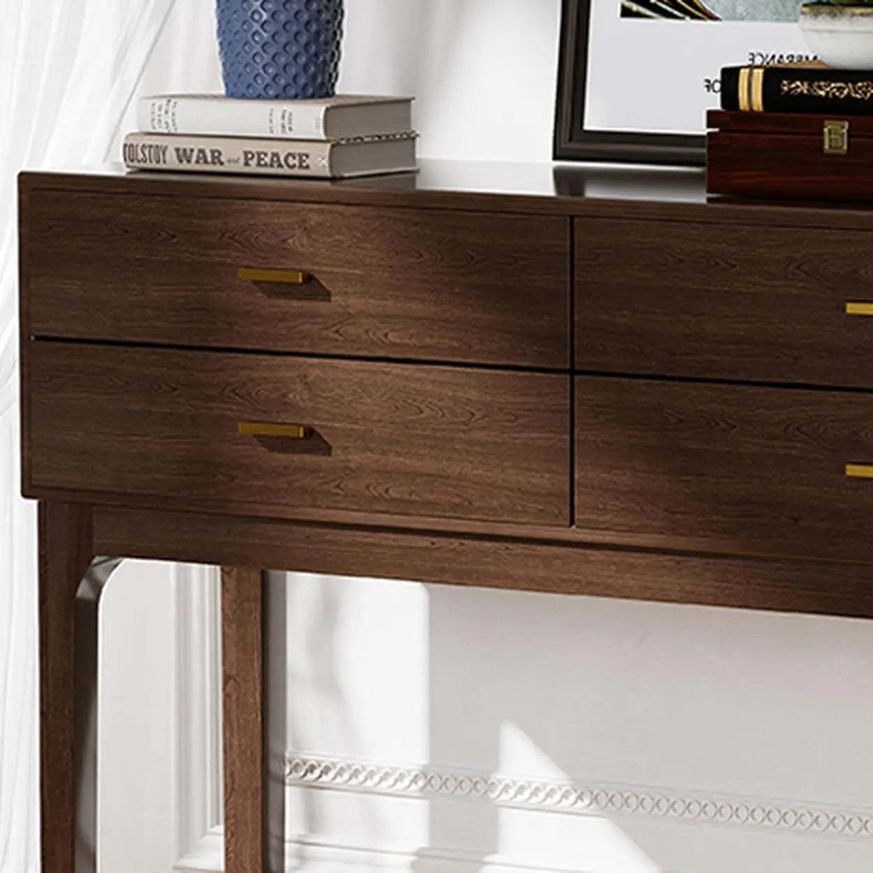 Rectangular Walnut Console Table with Drawers — Walnut