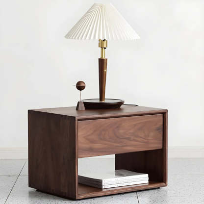 Rectangular Walnut Wood Open Nightstand — Natural Finish / 1 Piece