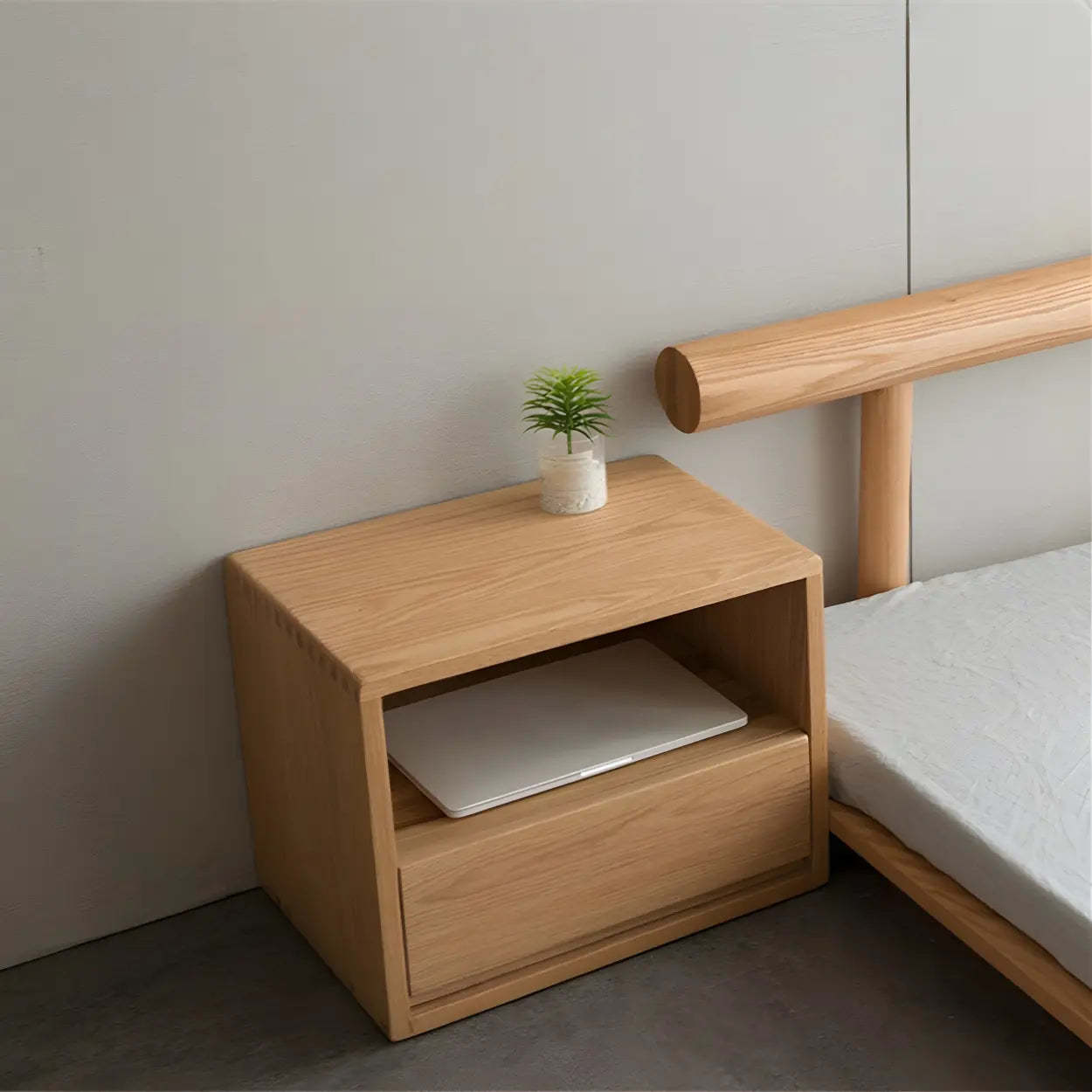 Rectangular Walnut Wood Open Nightstand