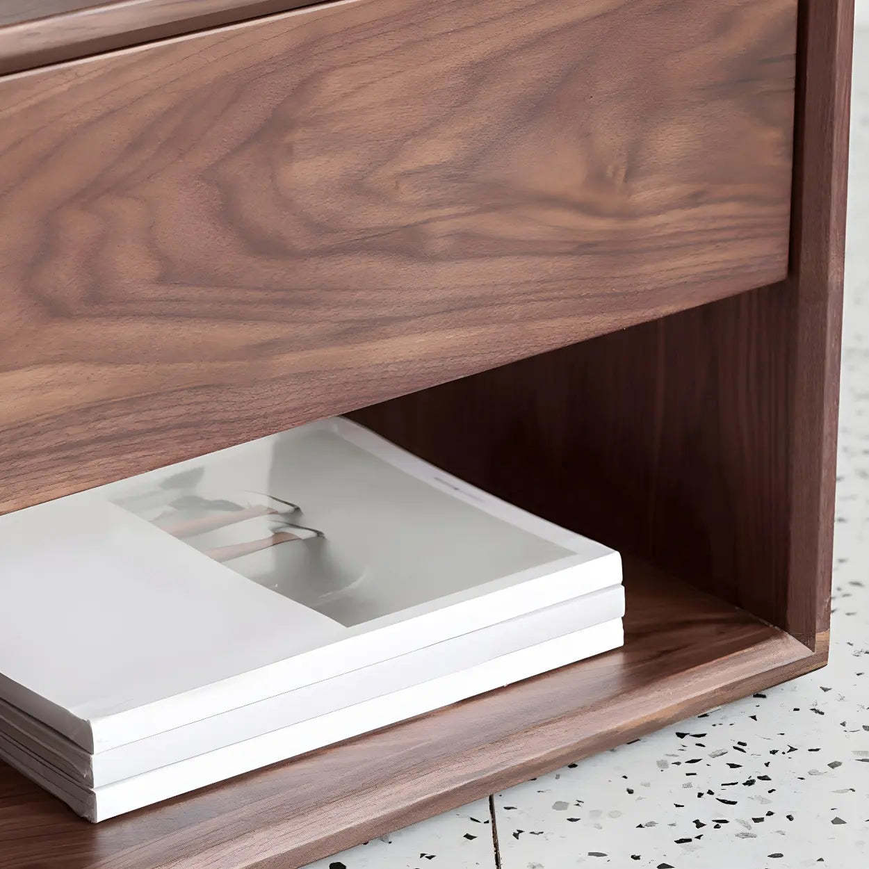 Rectangular Walnut Wood Open Nightstand — Natural Finish / 1 Piece