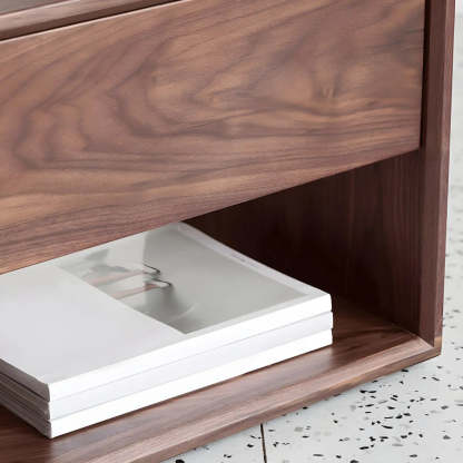 Rectangular Walnut Wood Open Nightstand — Natural Finish / 1 Piece