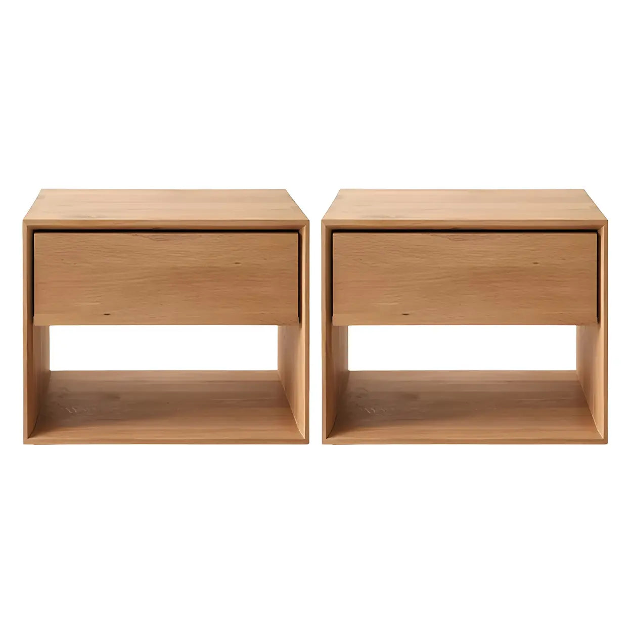 Rectangular Walnut Wood Open Nightstand — Natural Finish / 2 Piece Set