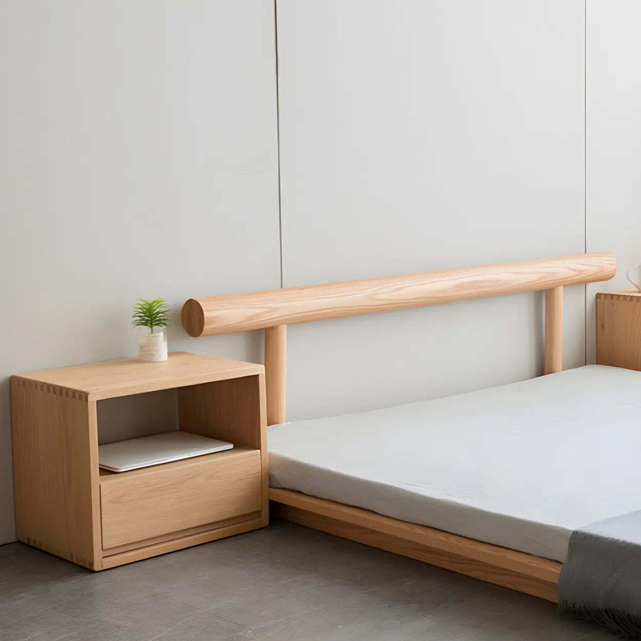 Rectangular Walnut Wood Open Nightstand