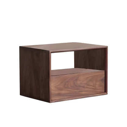 Rectangular Walnut Wood Open Nightstand