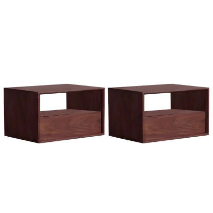 Rectangular Walnut Wood Open Nightstand — Natural Finish / 2 Piece Set