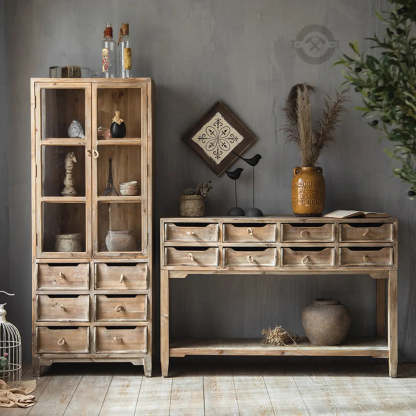 Rectangular Weathered Pine Storage Console Table
