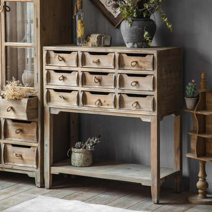 Rectangular Weathered Pine Storage Console Table