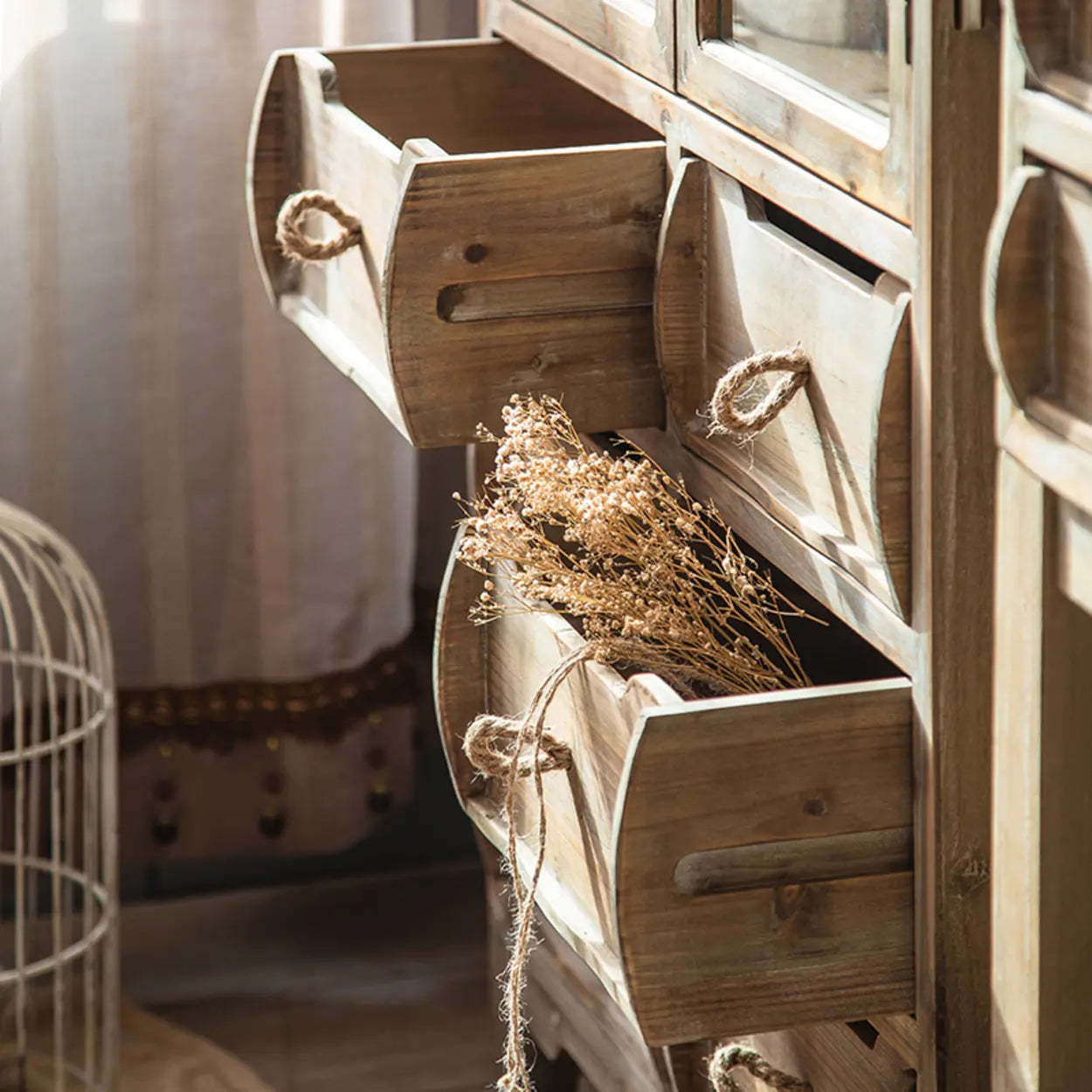 Rectangular Weathered Pine Storage Console Table