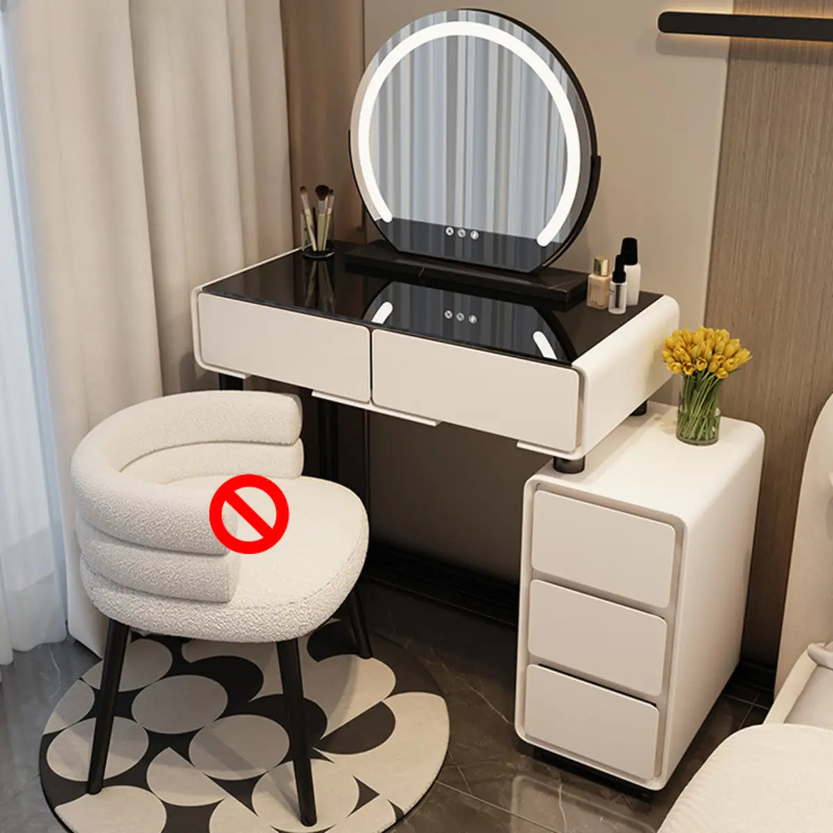 Rectangular White Wood LED Mirror Vanity — Khaki Gray / Rock Beam