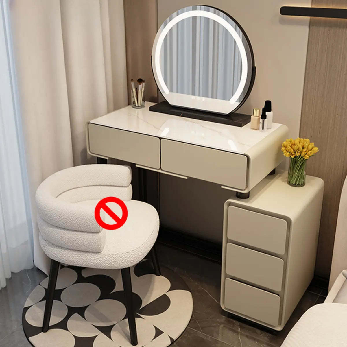 Rectangular White Wood LED Mirror Vanity — White / Glass