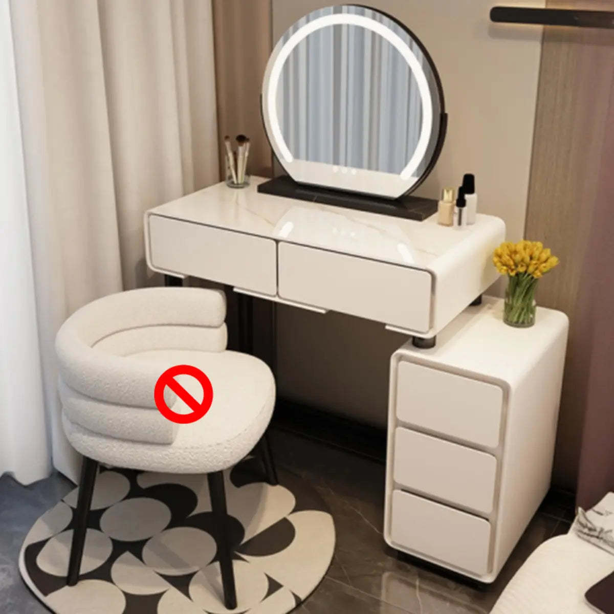 Rectangular White Wood LED Mirror Vanity — Khaki Gray / Glass