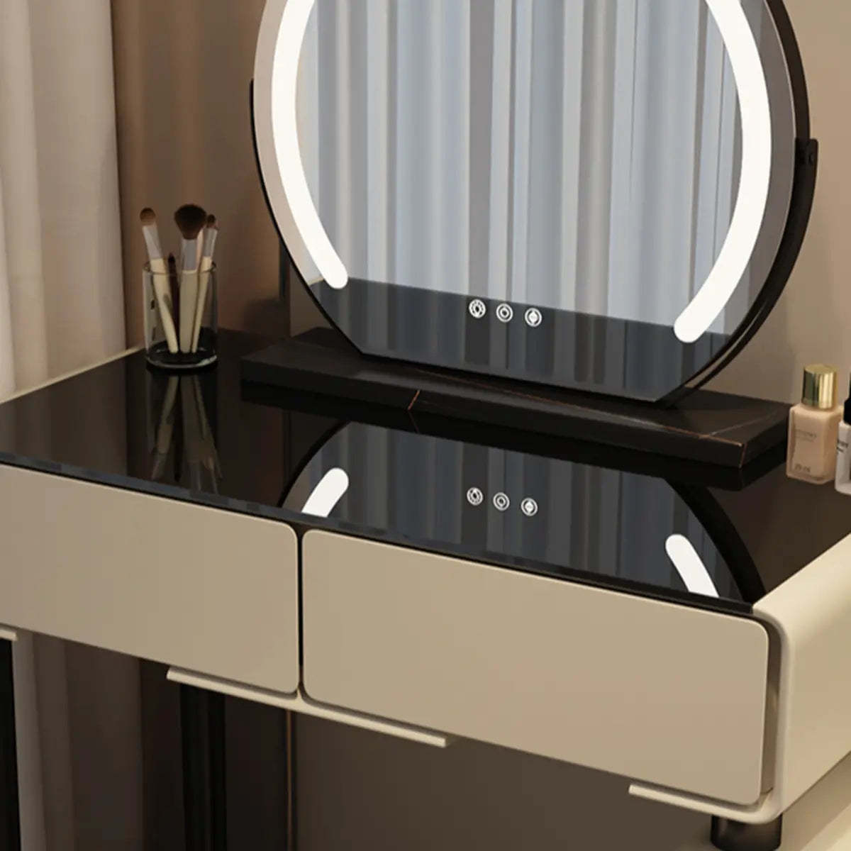Rectangular White Wood LED Mirror Vanity — White / Glass