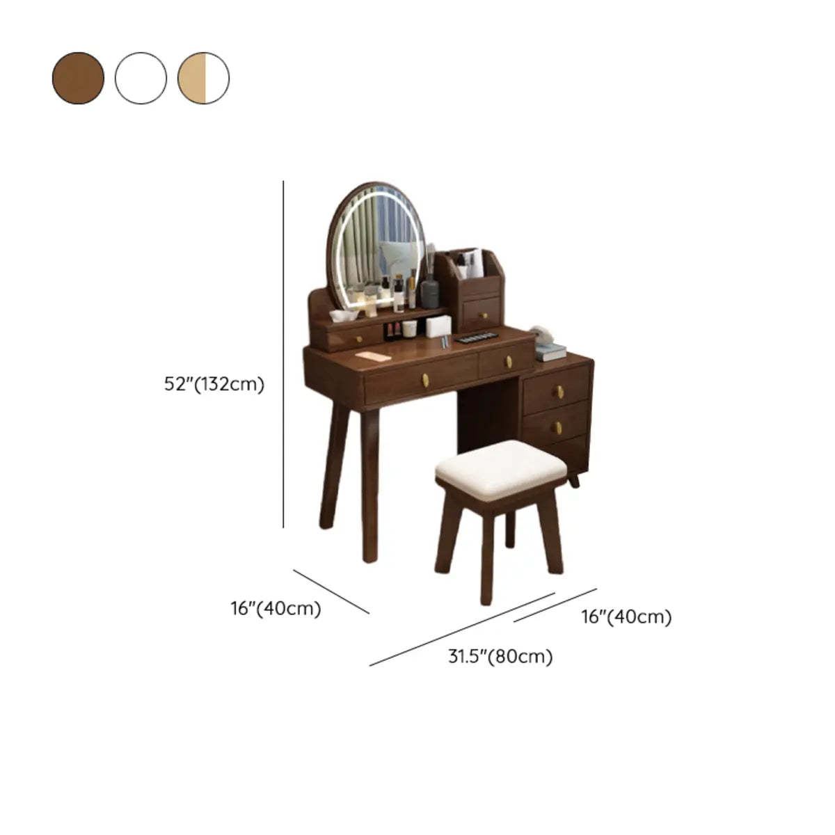 Rectangular White Wood Bedroom Vanity with Mirror