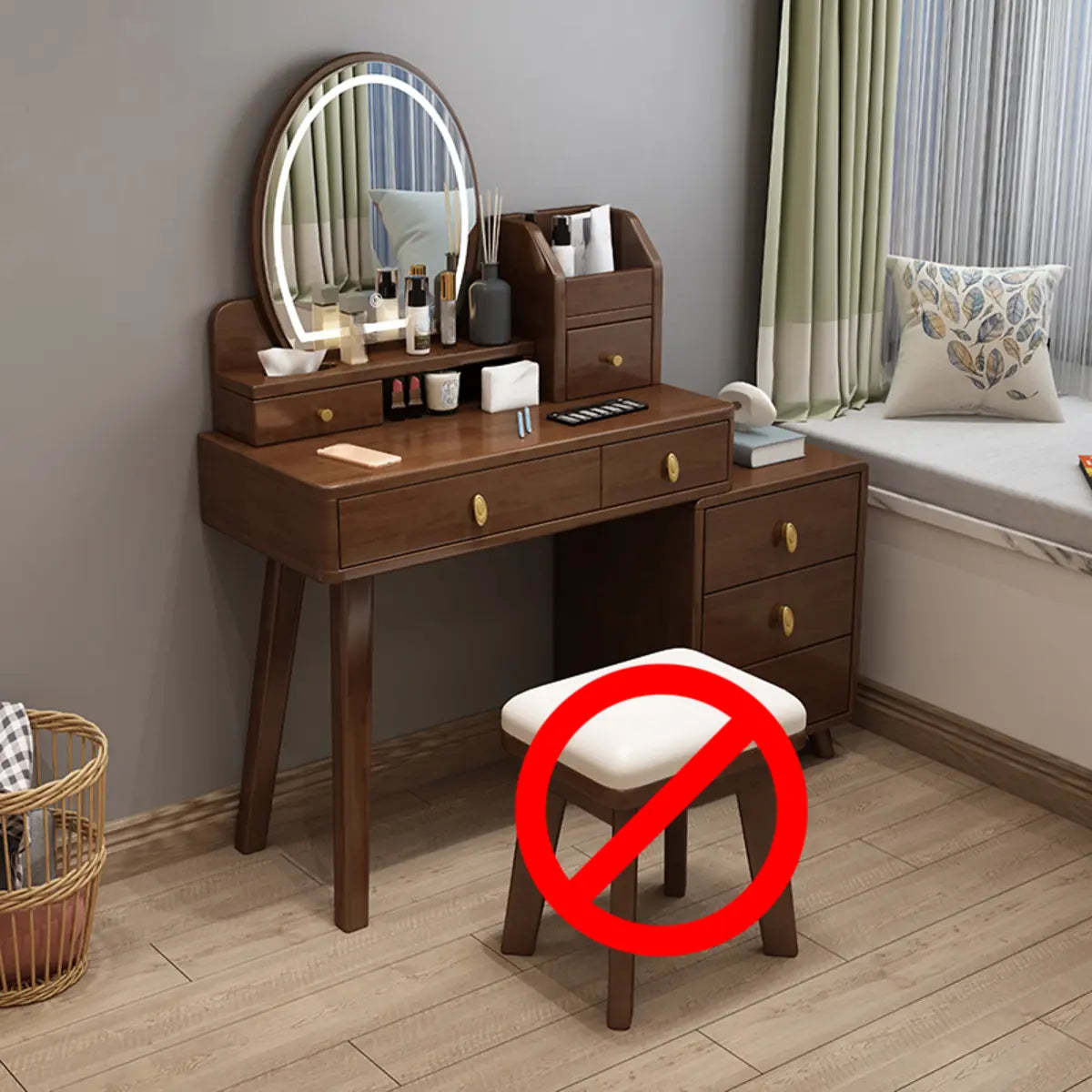 Rectangular White Wood Bedroom Vanity with Mirror — White / Makeup Vanity & Mirror