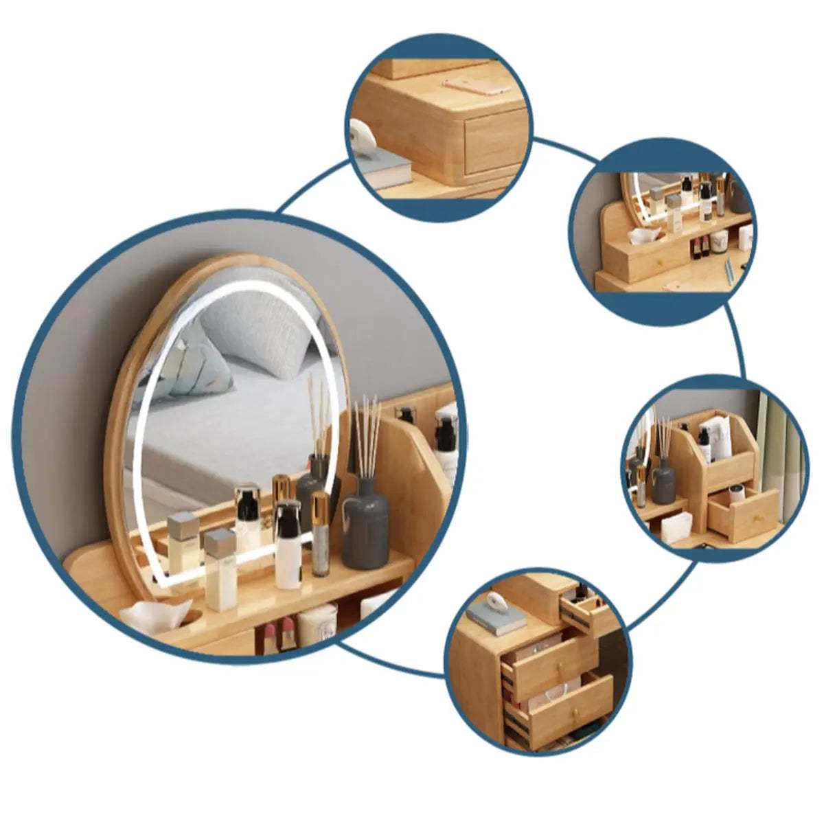 Rectangular White Wood Bedroom Vanity with Mirror — White / Makeup Vanity & Stool & Mirror