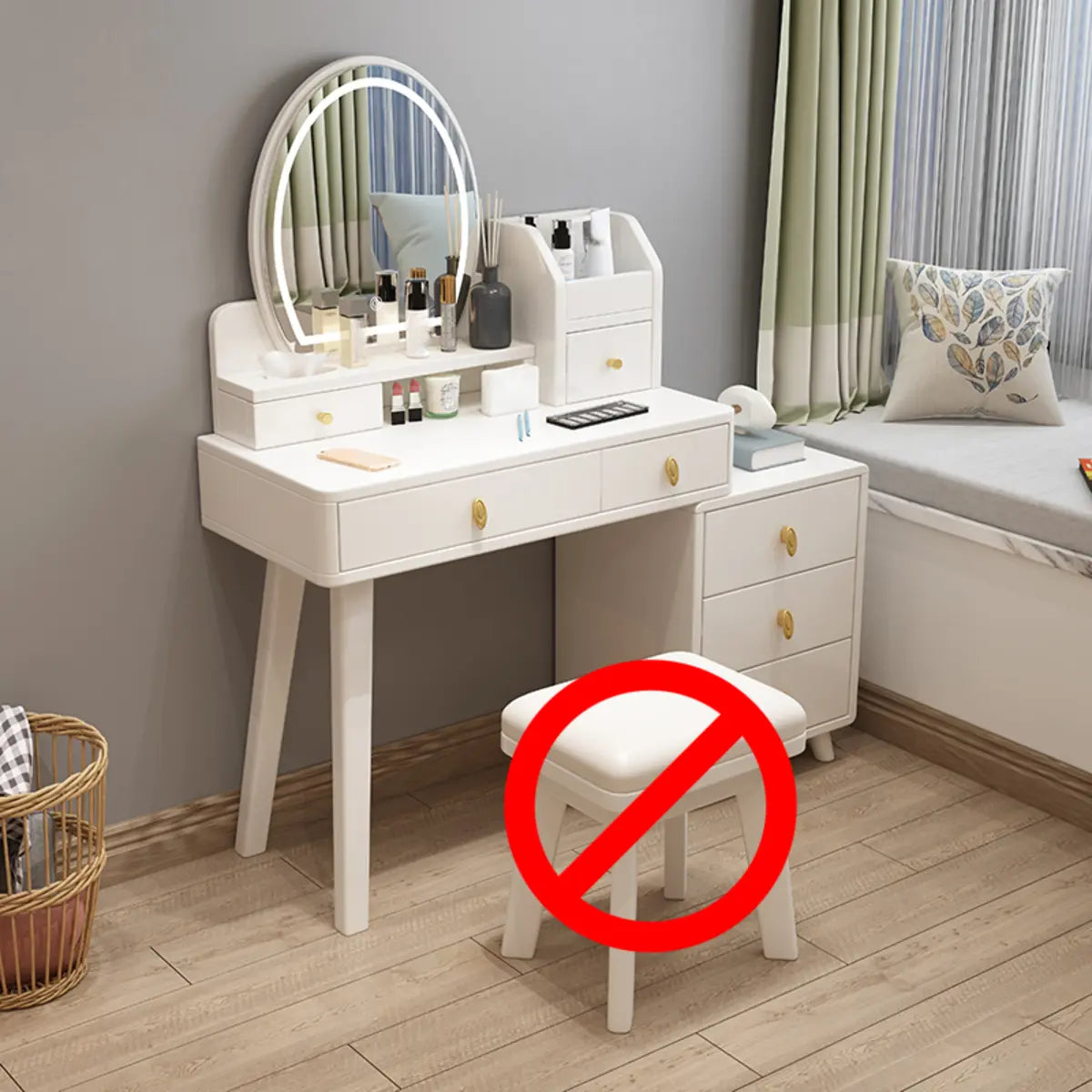 Rectangular White Wood Bedroom Vanity with Mirror — Wood/ White / Makeup Vanity & Mirror