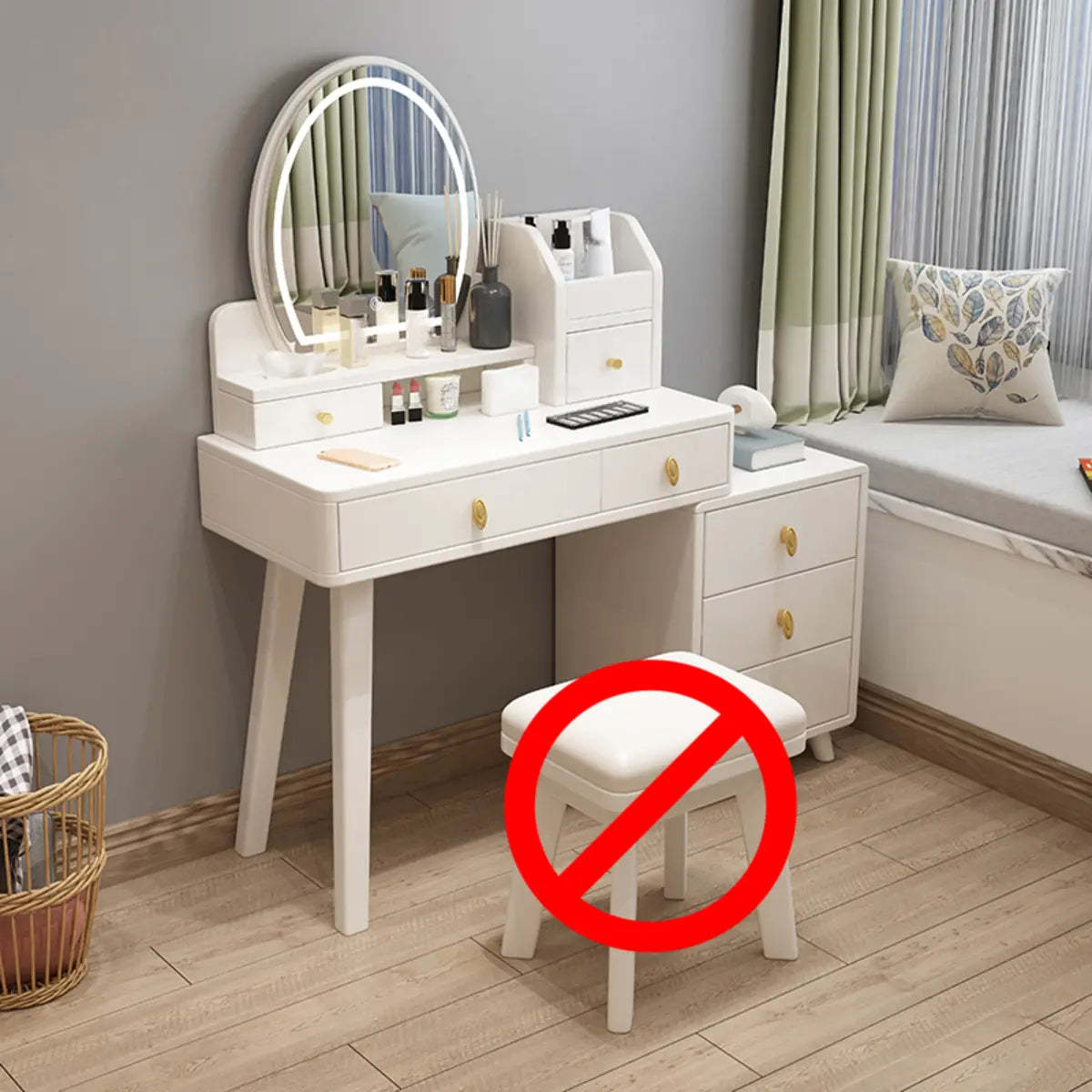 Rectangular White Wood Bedroom Vanity with Mirror — Wood/ White / Makeup Vanity & Mirror
