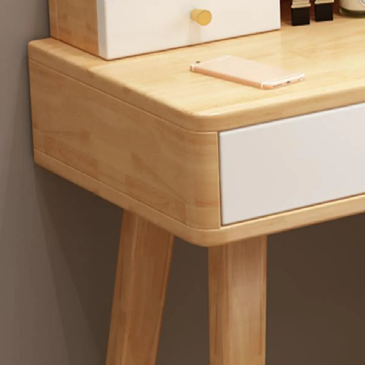 Rectangular White Wood Bedroom Vanity with Mirror — Wood/ White / Makeup Vanity & Stool & Mirror