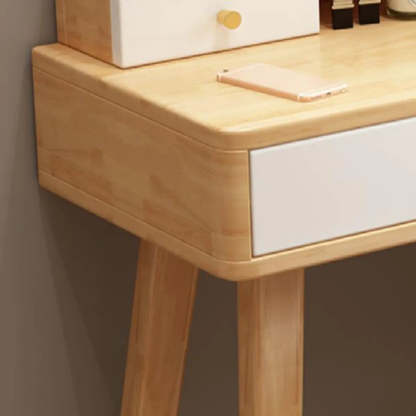Rectangular White Wood Bedroom Vanity with Mirror — Wood/ White / Makeup Vanity & Stool & Mirror