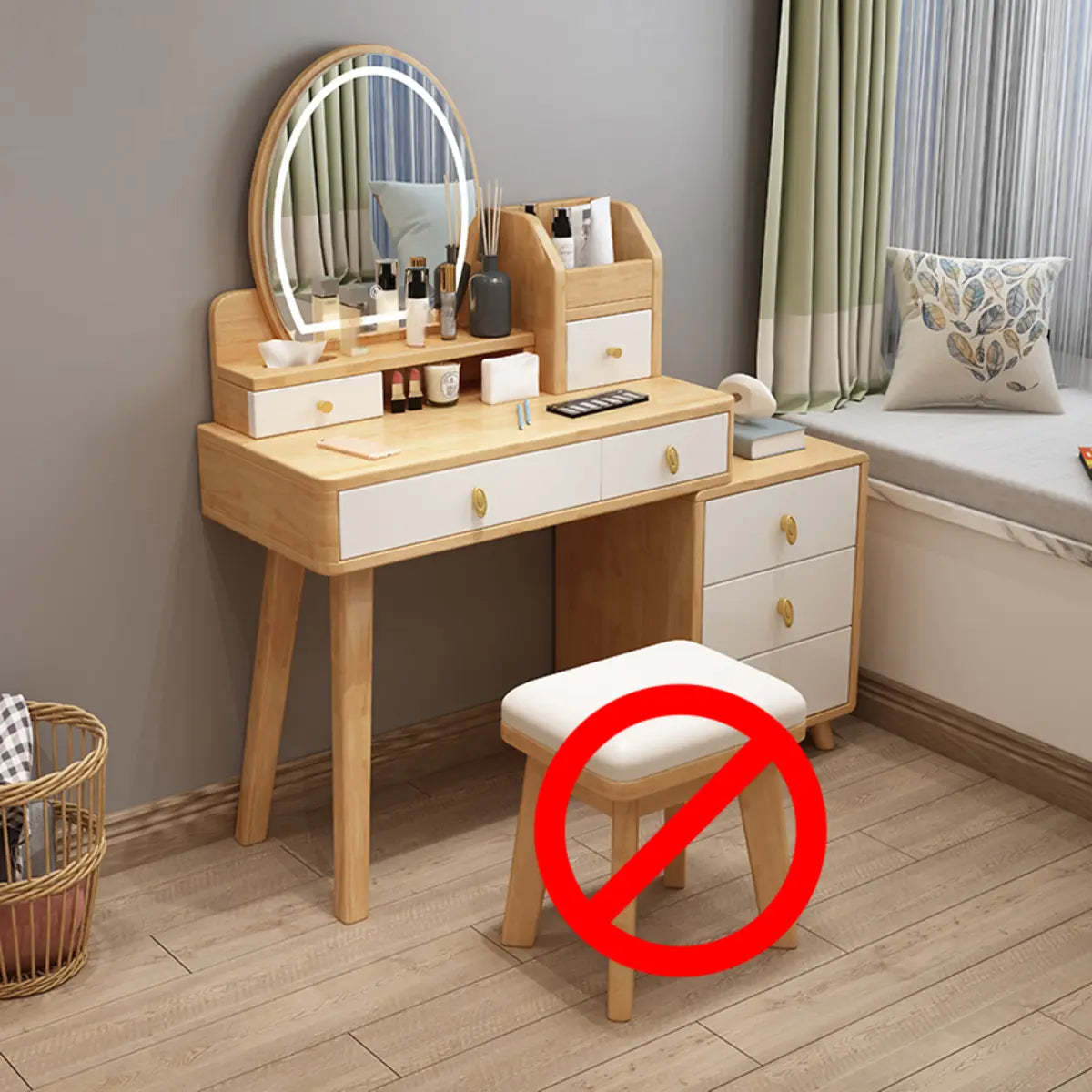 Lighom modern rectangular mirror white makeup vanities — Makeup Vanity & Mirror / Wood