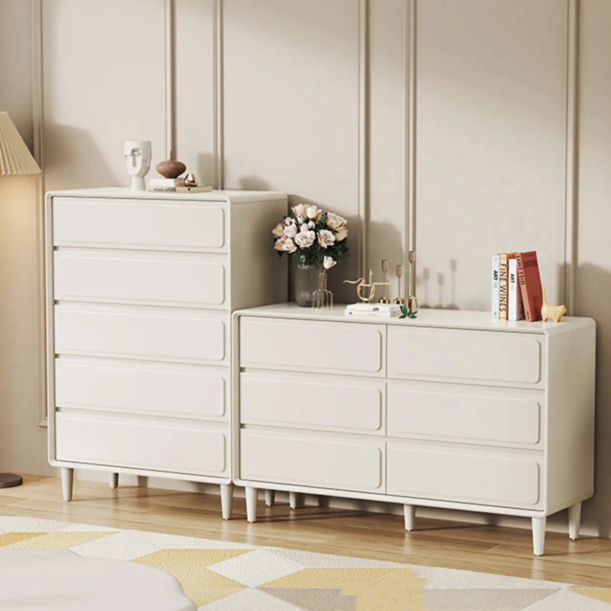 Modern White Wood Rectangular Dresser
